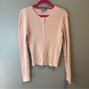 White + Warren Cardigan Desert Pink Cableknit Cotton Crewneck Cardigan Sz L EUC